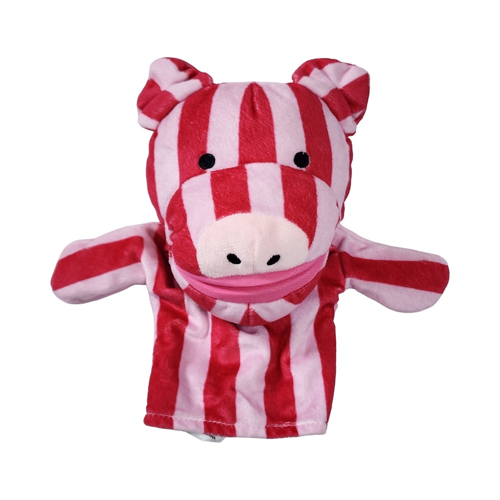 Evriholder Red Pink Striped Pig Plush Hand Puppet Movable Mouth Farm Animal 9"